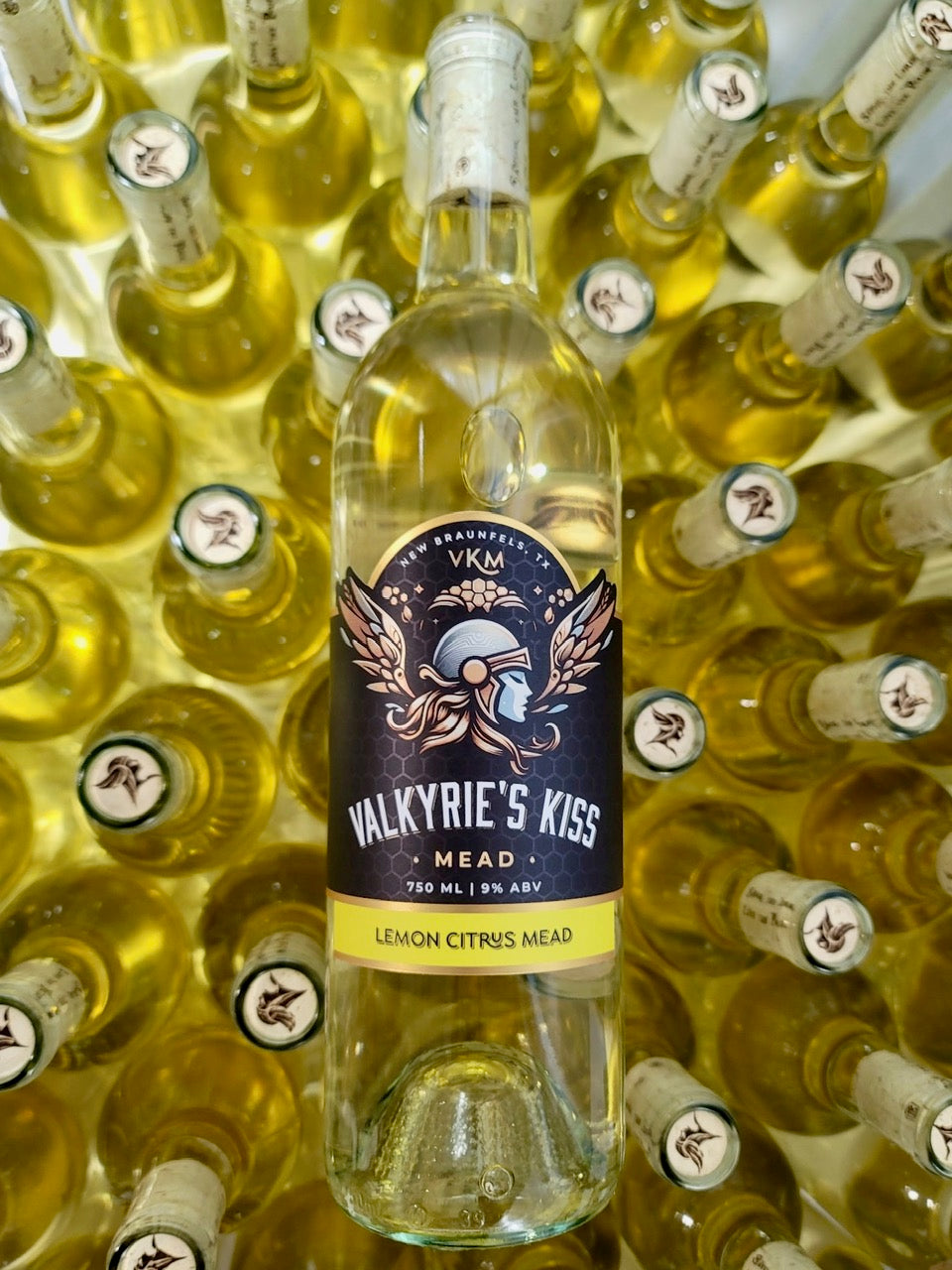 Bottles of Lemon Citrus mead from Valkyrie's Kiss Meadery.