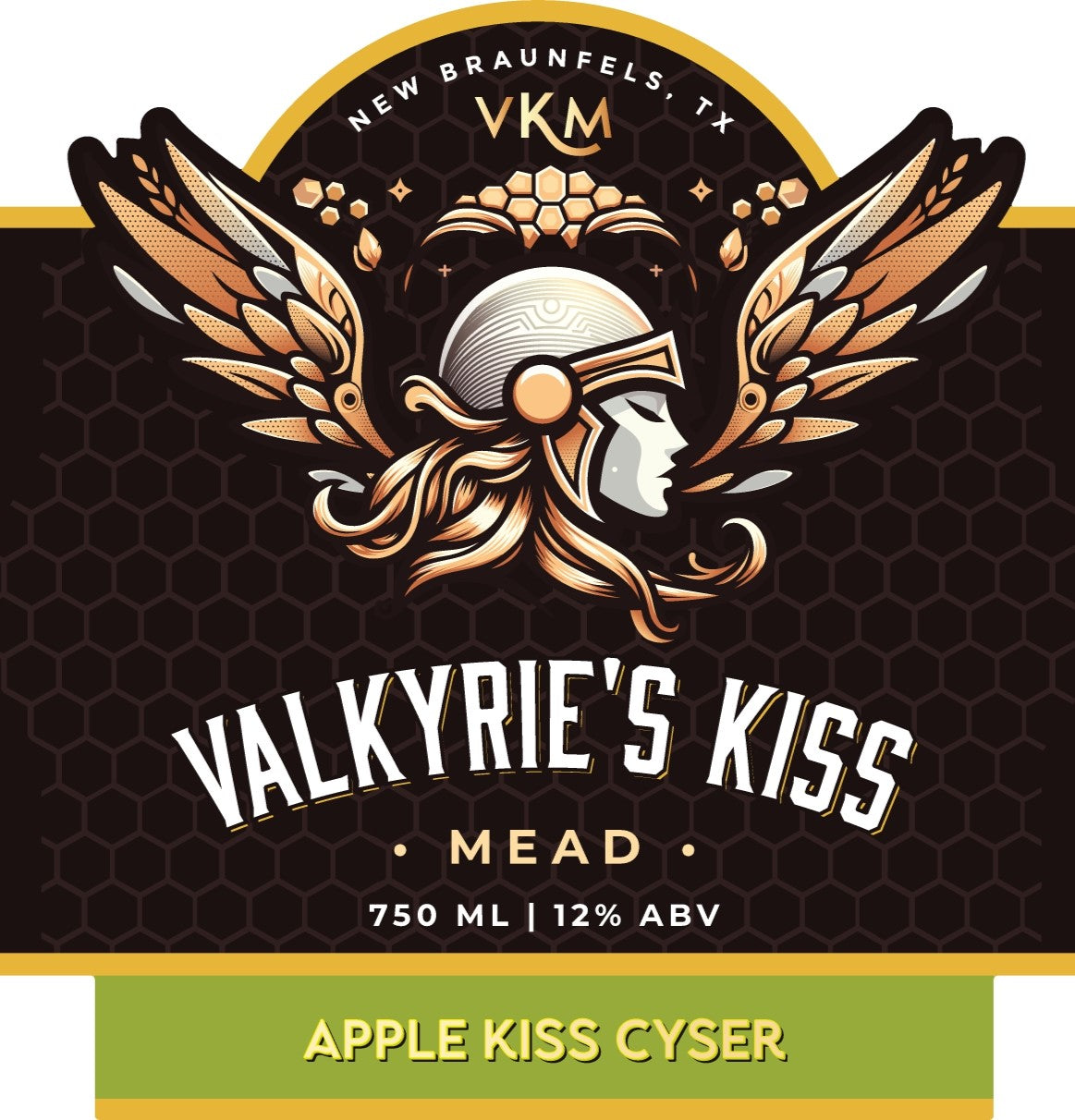 Apple Kiss Cyser mead lable from Valkyrie's Kiss Meadery.