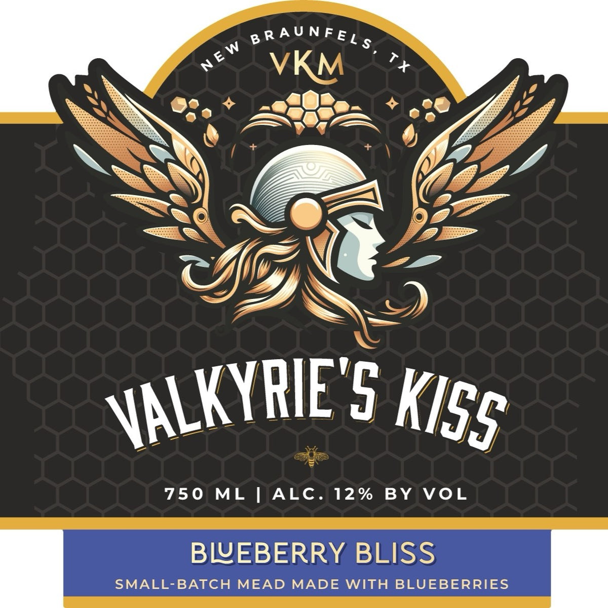 Blueberry Bliss Mead label from Valkyrie's Kiss Meadery.